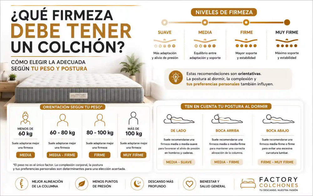 ¿Qué firmeza debe tener un colchón? Guía para elegir según tu peso y postura